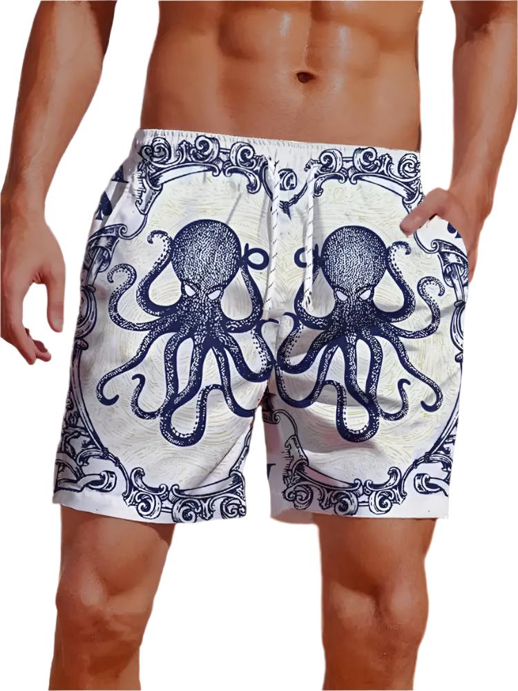 Hawaiian-style beach board shorts with 3D print for men