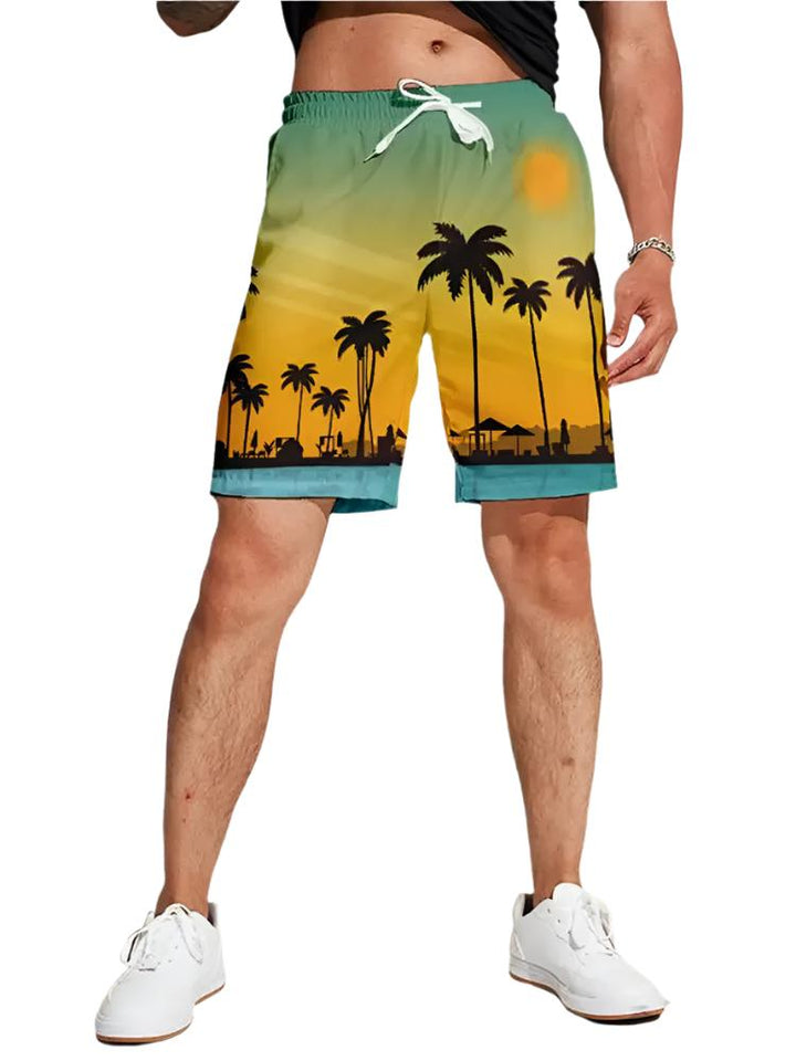 Hawaiian-style beach board shorts with 3D print for men