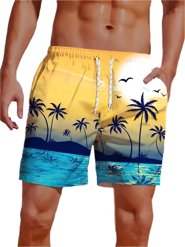 Hawaiian-style beach board shorts with 3D print for men