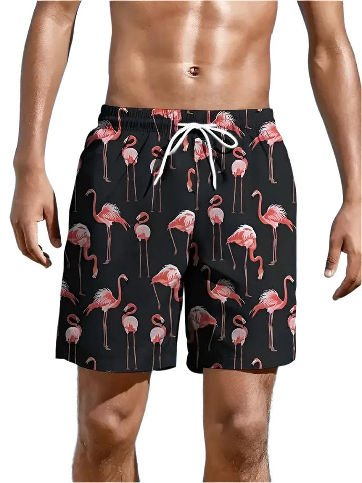 Hawaiian-style beach board shorts with 3D print for men