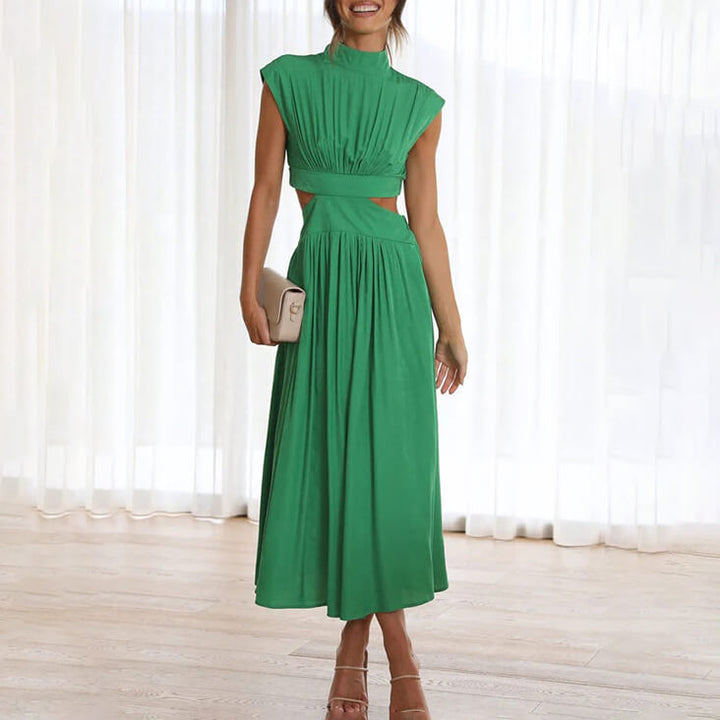 Pleated dress with high neck for women