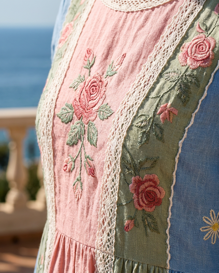 Rosavelle | Women's Patchwork Rose Midi Dress with Pockets